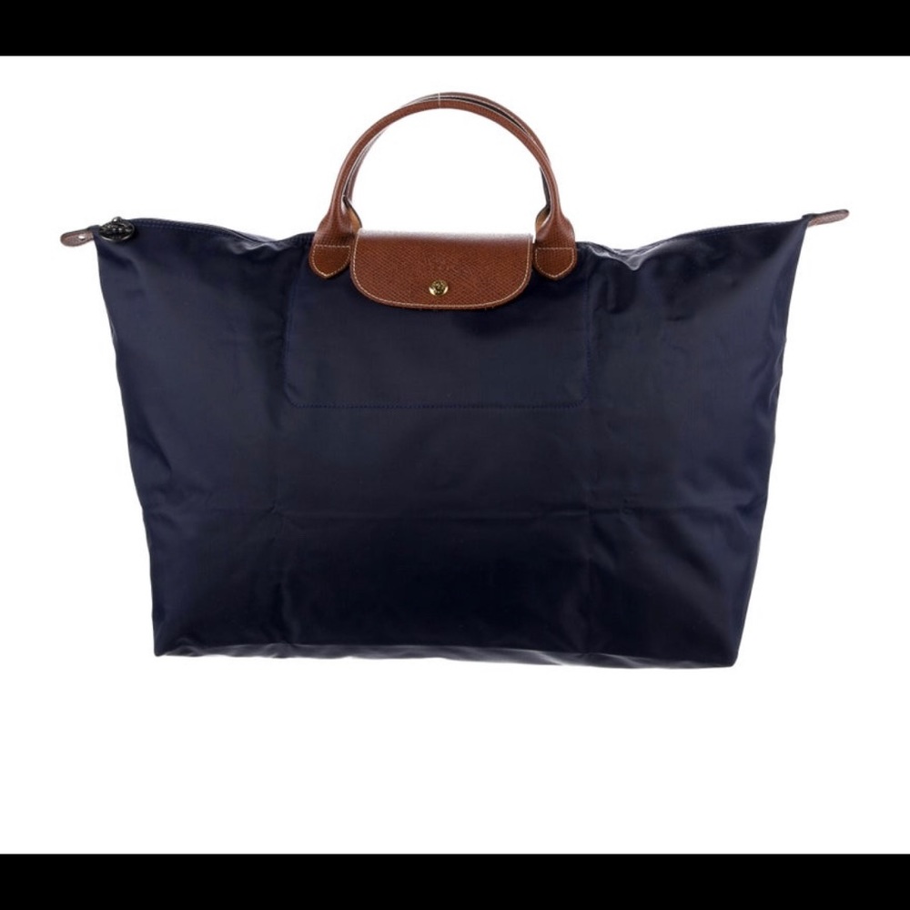 Tote.Blue.Gold-Tone & Gunmetal Hardware.Leather Trim. Zip & Snap.